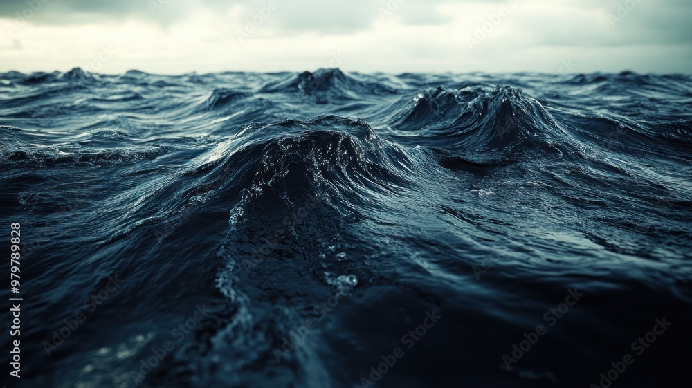 Fototapeta premium Oil spill in ocean. Black slick spreading on water surface.