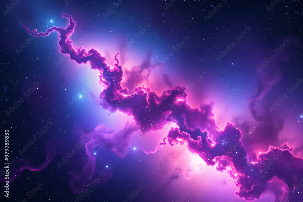 A stunning view of a colorful nebula in space, showcasing swirling clouds of gas and dust in shades of pink, blue, and purple, with bright stars scattered throughout the scene. A stunning view of a colorful nebula in space, showcasing swirling clouds of gas and dust in shades of pink, blue, and purple, with bright stars scattered throughout the scene.