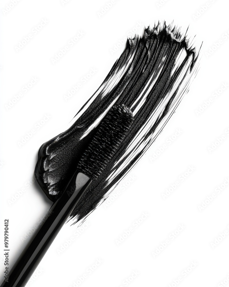 Mascara Brush Stroke. Black Applicator for Make-up Texture and Cosmetic Sample on White Background Mascara Brush Stroke. Black Applicator for Make-up Texture and Cosmetic Sample on White Background