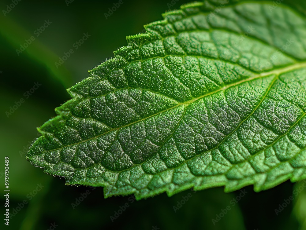 Macro close-up of a single mint leaf, showcasing intricate texture and natural green patterns. Macro close-up of a single mint leaf, showcasing intricate texture and natural green patterns.