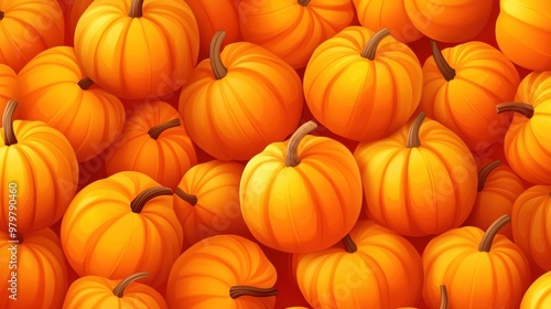 A vibrant collection of orange pumpkins stacked together, perfect for autumn themes, decorations, and festive imagery. photo