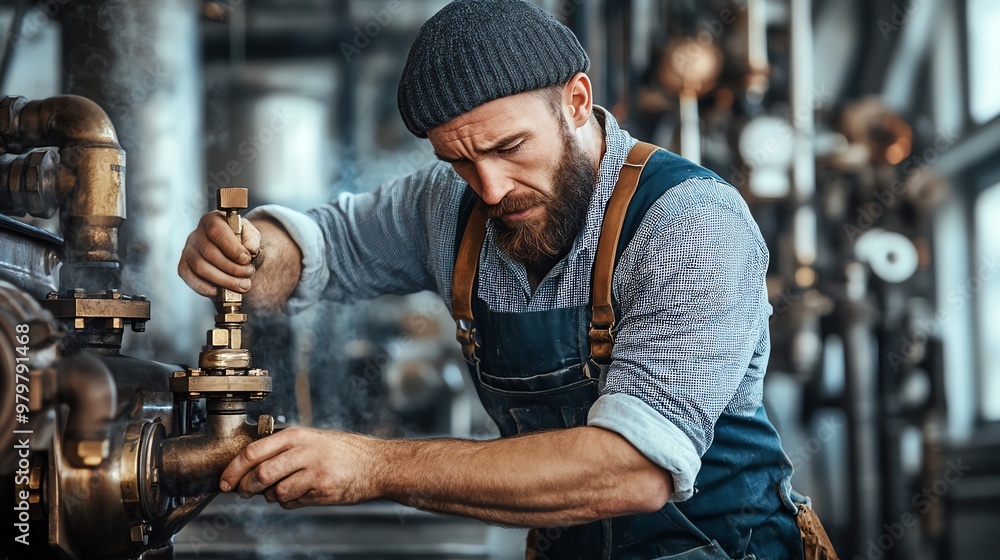 Skilled craftsman focuses on repairing machinery in a workshop, showcasing expertise in metalwork and engineering. Skilled craftsman focuses on repairing machinery in a workshop, showcasing expertise in metalwork and engineering.