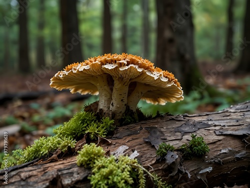 Tree fungus growing on a fallen trunk. photo