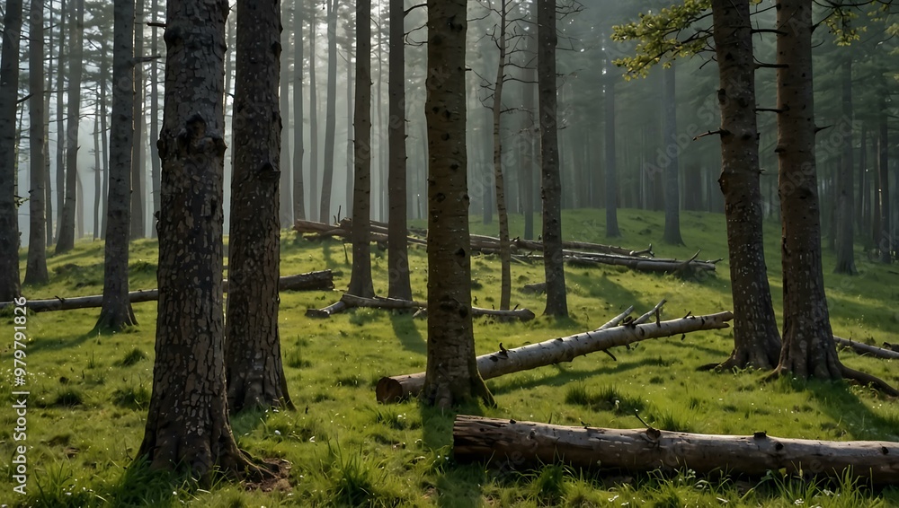Tree trunks on a mountain meadow in the Beskids. Tree trunks on a mountain meadow in the Beskids.