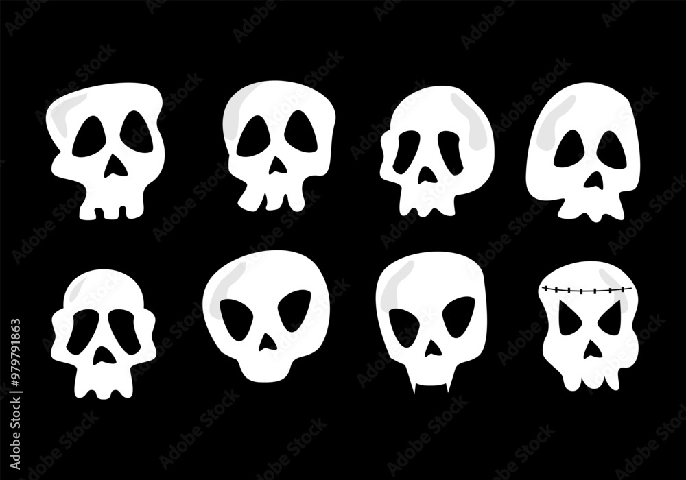 Set of human and animal skulls. Vector illustration, isolated on black background. Set of human and animal skulls. Vector illustration, isolated on black background.