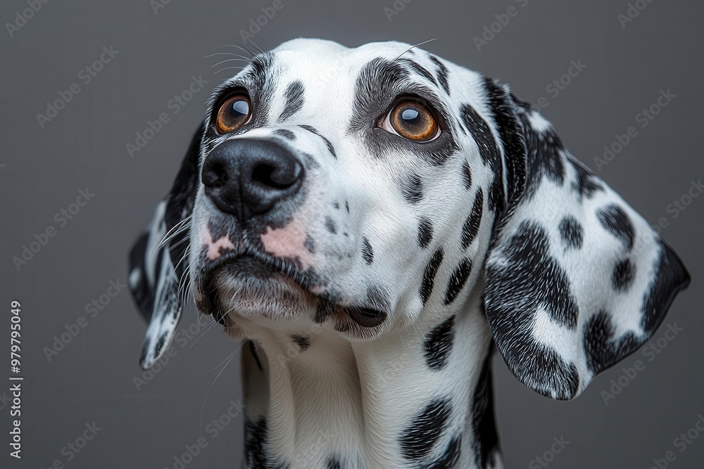 closeup portrait of surprised dalmatian dog expressive eyes spotted coat detail studio lighting clean background closeup portrait of surprised dalmatian dog expressive eyes spotted coat detail studio lighting clean background