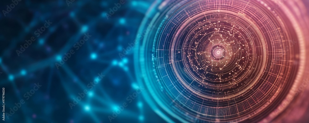 Fototapeta premium Horoscope technology, zodiac AI interface, holographic displays, cosmic data flow