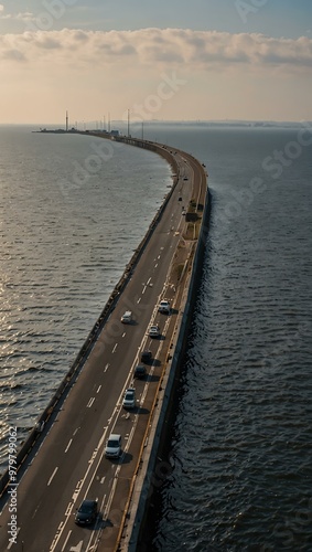 View of the Afsluitdijk in the Netherlands.