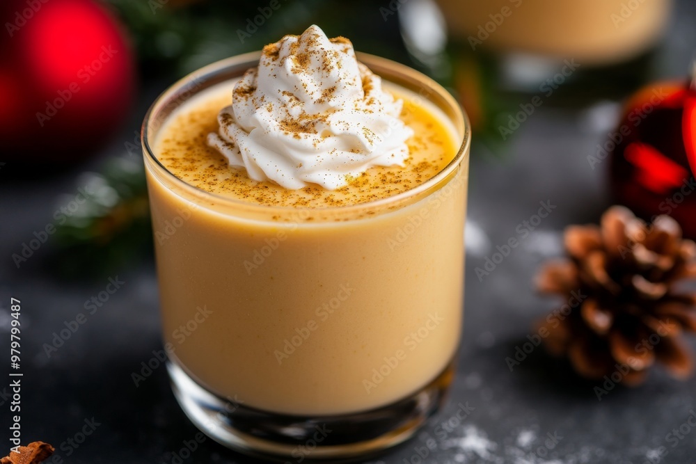 Thanksgiving eggnog spiked with rum or bourbon, topped with whipped cream and a sprinkle of nutmeg Thanksgiving eggnog spiked with rum or bourbon, topped with whipped cream and a sprinkle of nutmeg