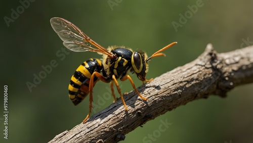 Wasp resting on a brown branch