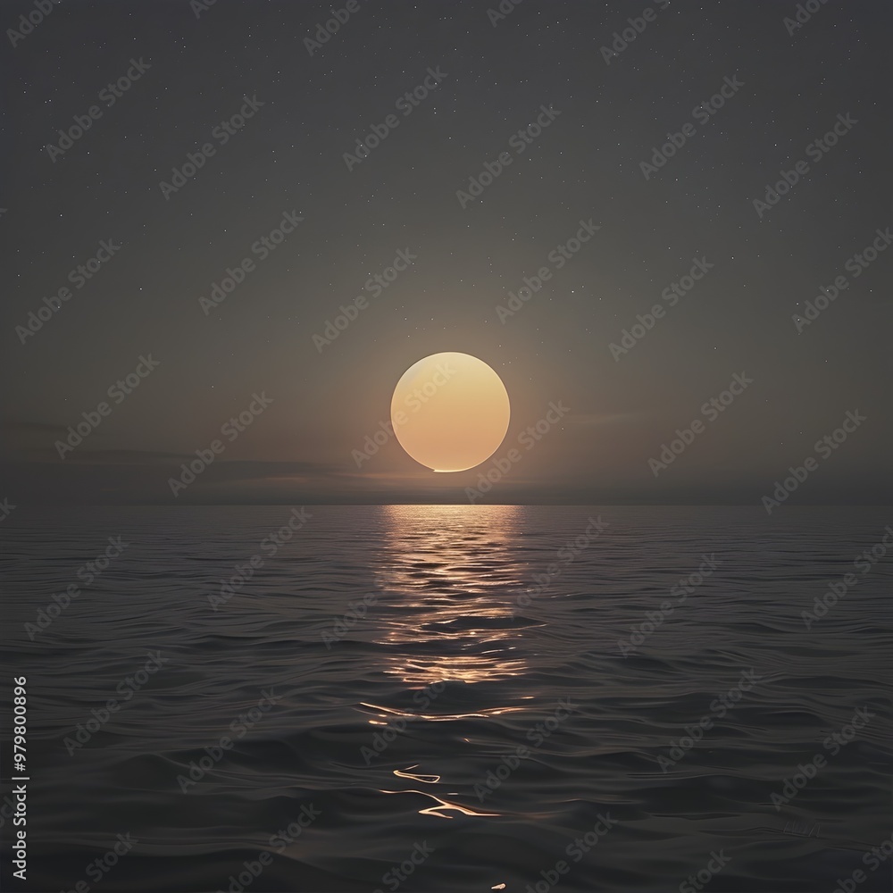 Tranquil Sunset Silhouette Over Serene Ocean Horizon Tranquil Sunset Silhouette Over Serene Ocean Horizon