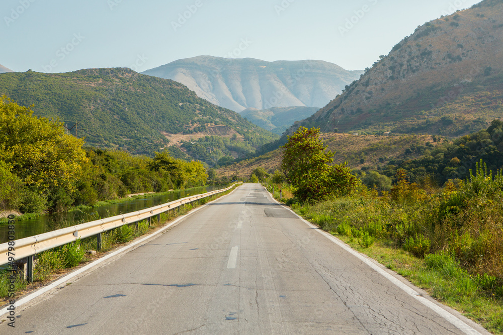 Mountain landscape in Albania. The beautiful summer nature in Europe. Adventure travel in Albania. Mountain landscape in Albania. The beautiful summer nature in Europe. Adventure travel in Albania.