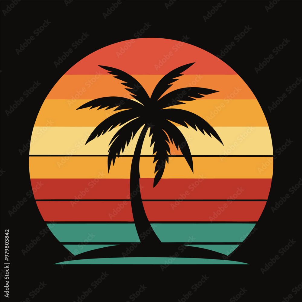 Fototapeta premium Tropical island with palm trees t shirt design