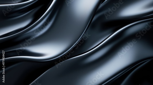 Elegant black satin fabric waves creating a luxurious and smooth texture background for fashion or design projects.