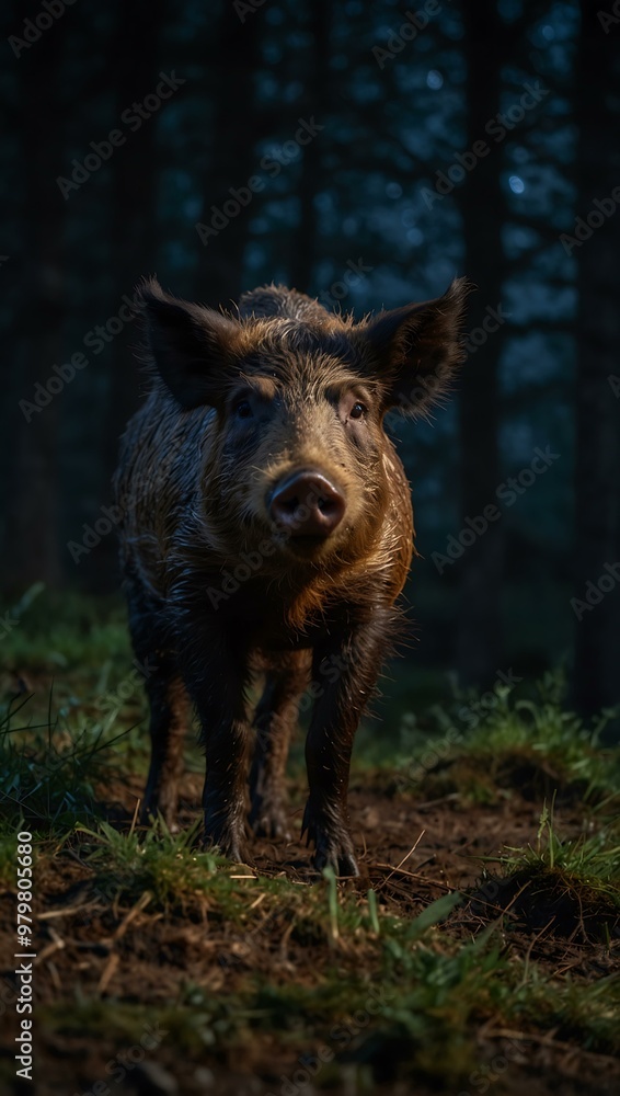 Wild boar at night in the Eifel forest. Wild boar at night in the Eifel forest.