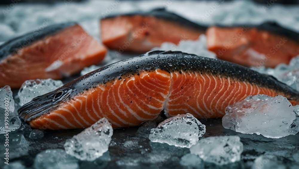 Wild salmon on ice. Wild salmon on ice.