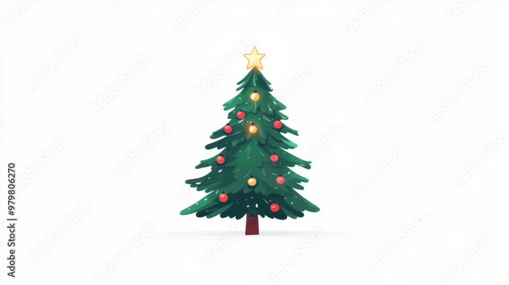 Fototapeta premium Beautifully decorated Christmas tree with lights and ornaments, isolated on a white background.