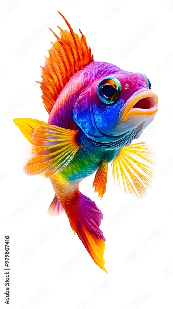 Fototapeta premium Colorful Fish with White Background, Abstract Image, Texture, Pattern Background, Wallpaper, Cover and Screen for Smartphone, PC, Laptop, 9:16 and 16:9 Format