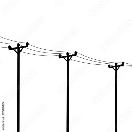 electric pole. Wire tower silhouette. vector Electric Tower. power line and pole. High voltage electric transmission tower. High voltage power lines on electric pylon against