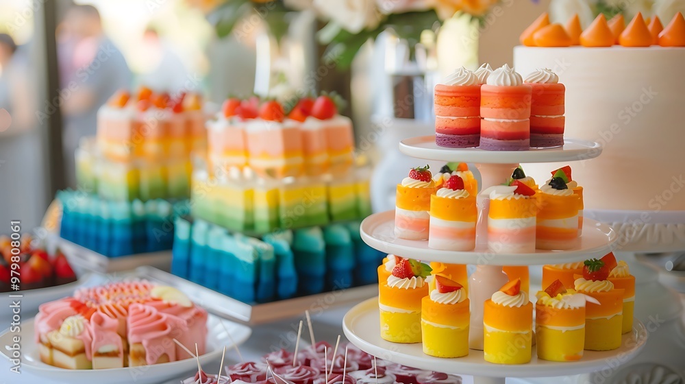 Beautiful rainbow themed anniversary event with multicolored dessert Beautiful rainbow themed anniversary event with multicolored dessert