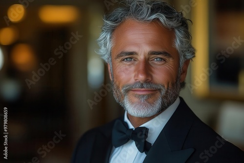 distinguished gentleman portrait silver fox warm smile timeless elegance soft lighting