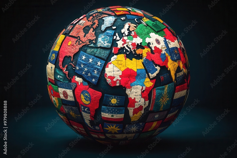 diverse collection of world flags arranged in a spherical formation representing global unity vibrant colors and intricate designs showcase international diversity against a neutral background diverse collection of world flags arranged in a spherical formation representing global unity vibrant colors and intricate designs showcase international diversity against a neutral background
