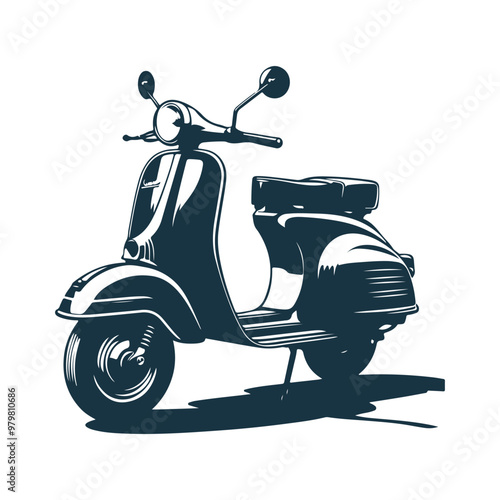 Vintage Scooter Silhouette Clipart Vector Illustration