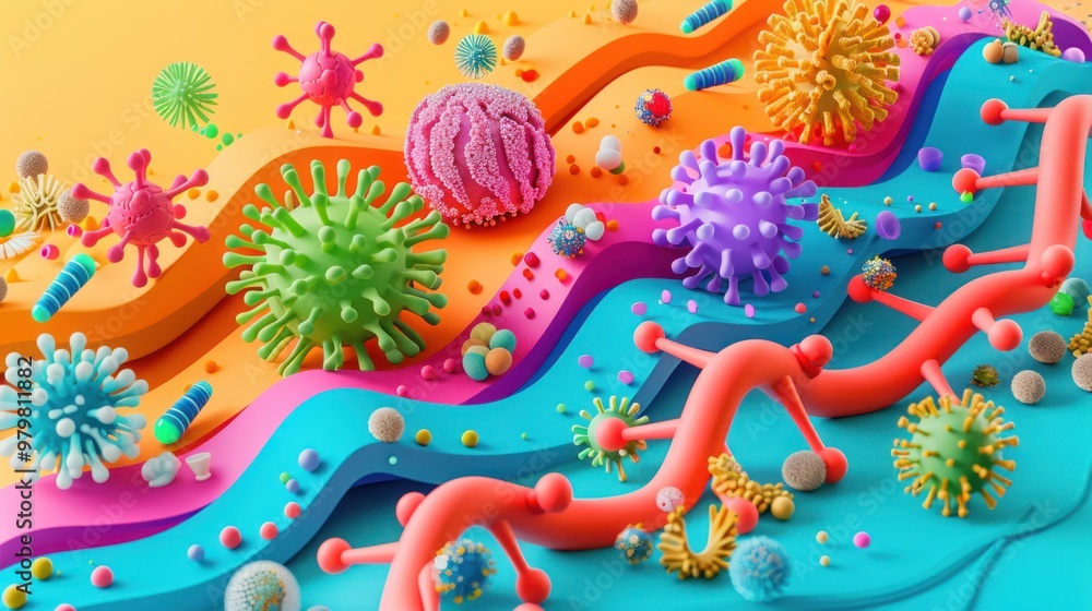 Colorful 3D Rendered Virus Illustration Colorful 3D Rendered Virus Illustration