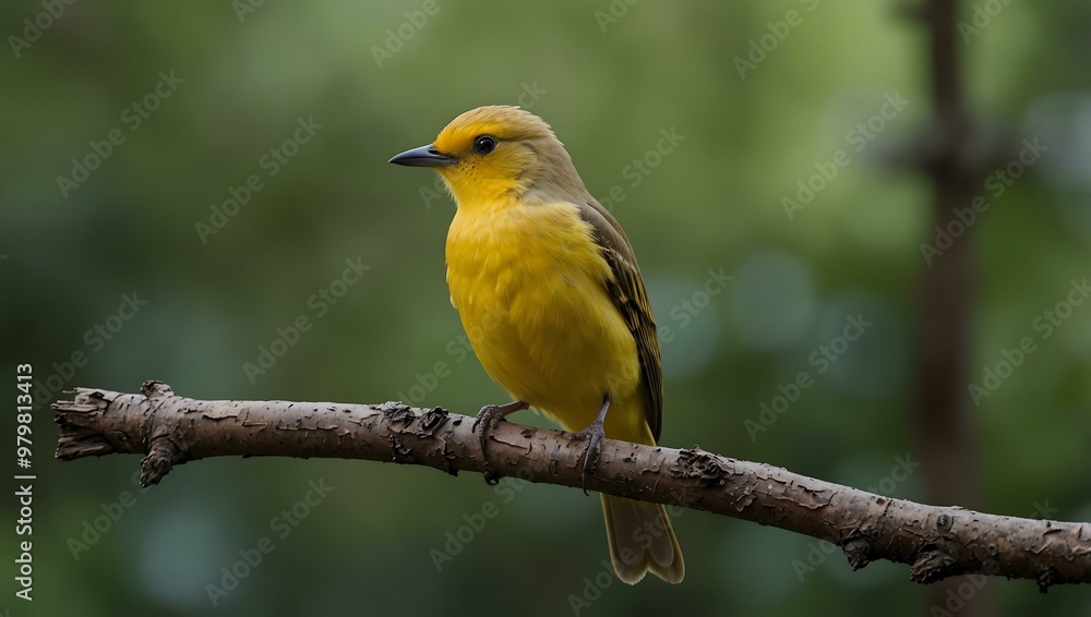 Yellow bird perched on a branch. Yellow bird perched on a branch.