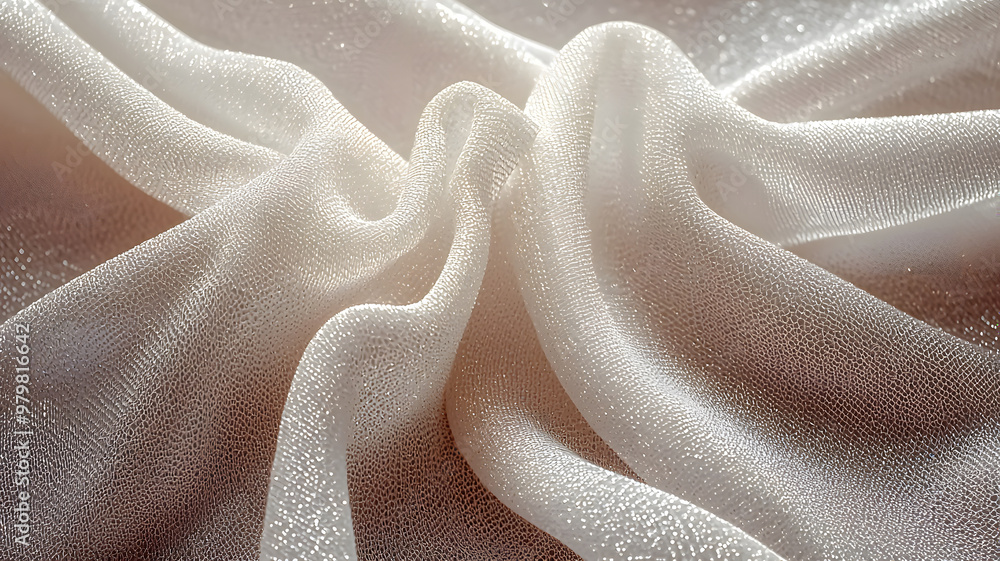 flowing white fabric with subtle glitter and sparkle effects scattered throughout. Background, texture flowing white fabric with subtle glitter and sparkle effects scattered throughout. Background, texture