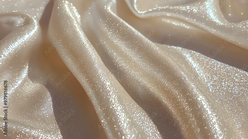 flowing white fabric with subtle glitter and sparkle effects scattered throughout. Background, texture flowing white fabric with subtle glitter and sparkle effects scattered throughout. Background, texture