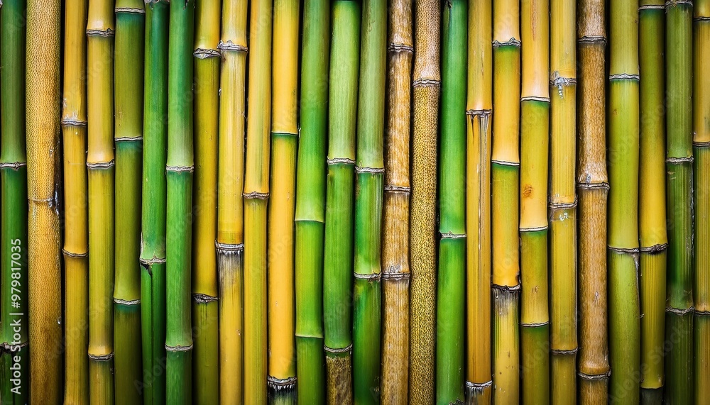 Close-up of Vertical Bamboo Stalks Showing Natural Texture and Color Variations in a Rustic, Organic Pattern Close-up of Vertical Bamboo Stalks Showing Natural Texture and Color Variations in a Rustic, Organic Pattern