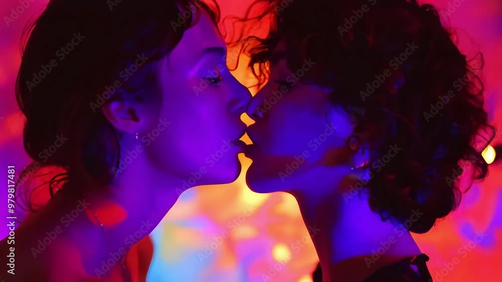 Two side profiles of faces, seemingly in close proximity, with vibrant and ethereal colors enveloping them Two side profiles of faces, seemingly in close proximity, with vibrant and ethereal colors enveloping them