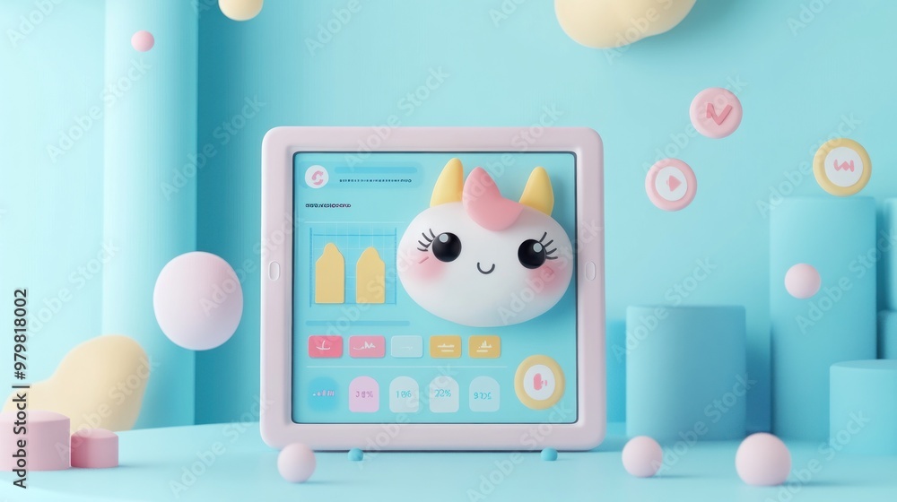 A playful digital interface featuring a cute character in a vibrant, colorful setting. A playful digital interface featuring a cute character in a vibrant, colorful setting.