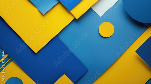 Free Download Abstract flat lay composition with blue and yellow color papers and geometric shapes - GFXLoad