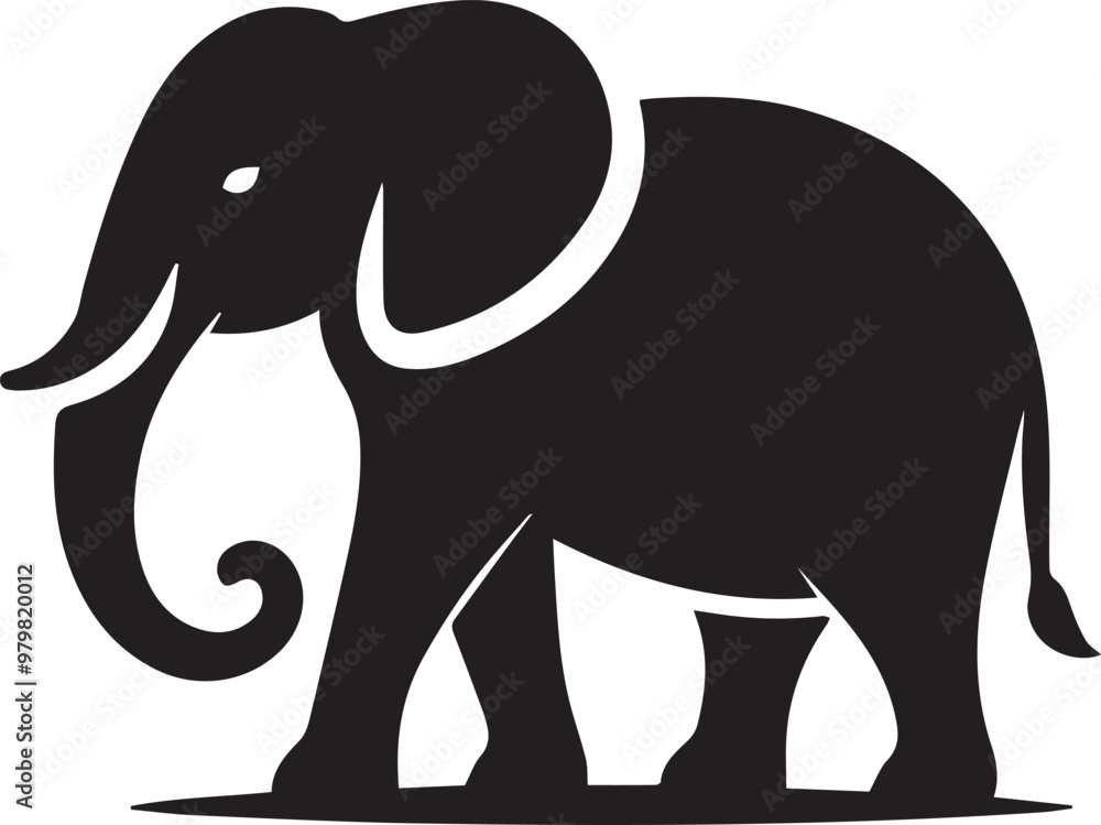 Obraz premium Elephant silhouette vector black color silhouette solid white background.