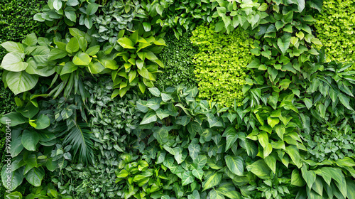 A wall covered in green plants and leaves
