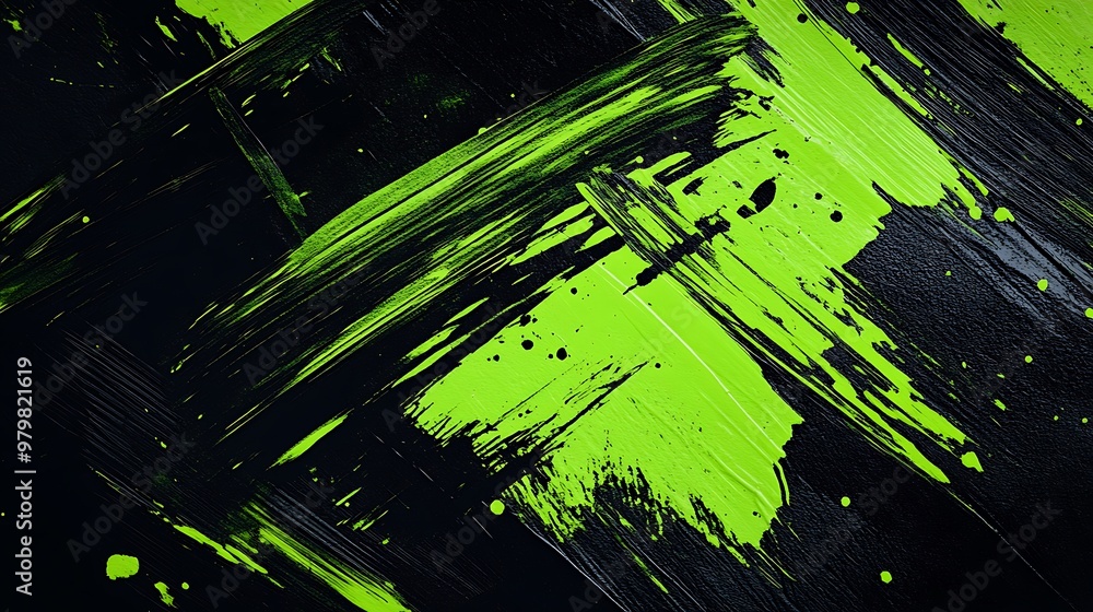 Abstract Green and Black Paint Strokes on Canvas Abstract Green and Black Paint Strokes on Canvas