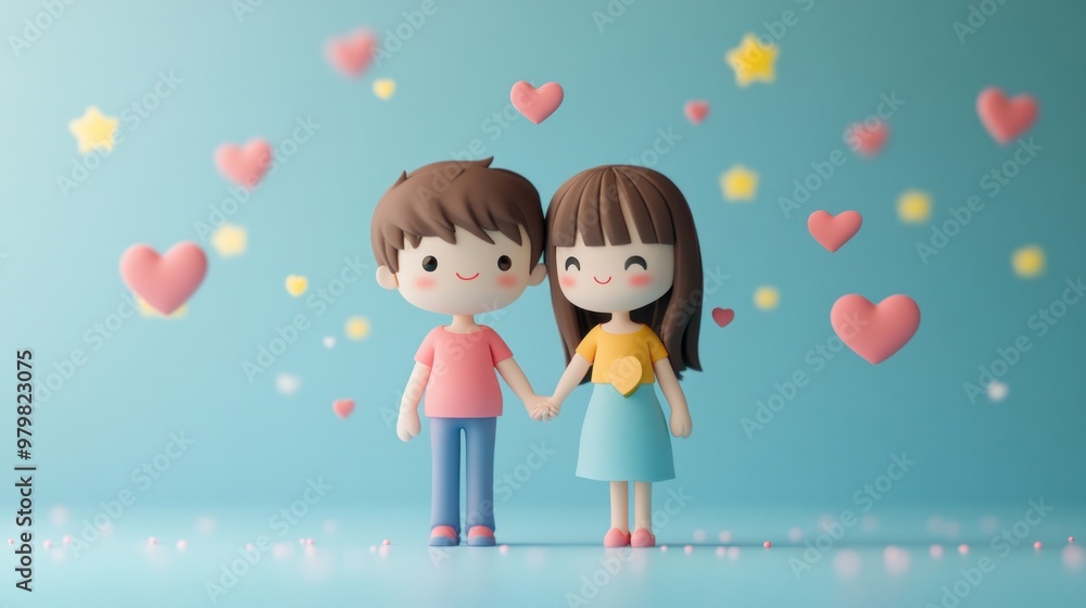 A cute illustration of a couple holding hands, surrounded by hearts and stars. A cute illustration of a couple holding hands, surrounded by hearts and stars.