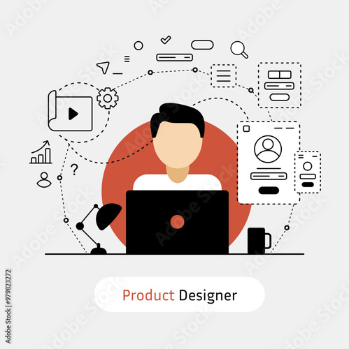 AI Agent, Product Designer Workspace Illustration