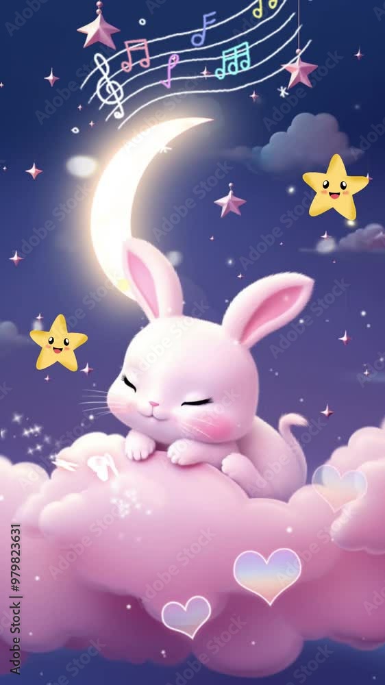Animal Baby lullaby animation, cute Animal sleeping in the clouds. Seamless smooth looping Animal Baby lullaby animation, cute Animal sleeping in the clouds. Seamless smooth looping