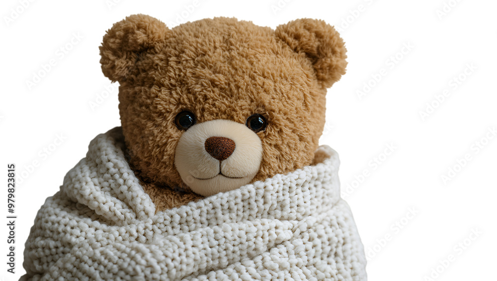 a teddy bear wrapped in a blanket. a teddy bear wrapped in a blanket.