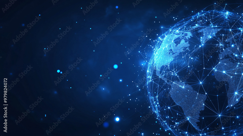 Global networking and technology: the earth spinning in space with network connections and data Global networking and technology: the earth spinning in space with network connections and data