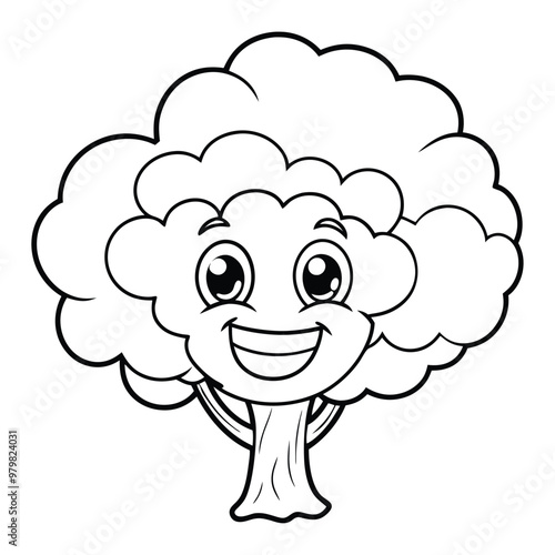 A drawing of a tree with a smiling  face