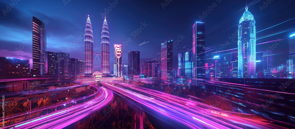 Fototapeta premium Vibrant Cityscape with Neon Lights