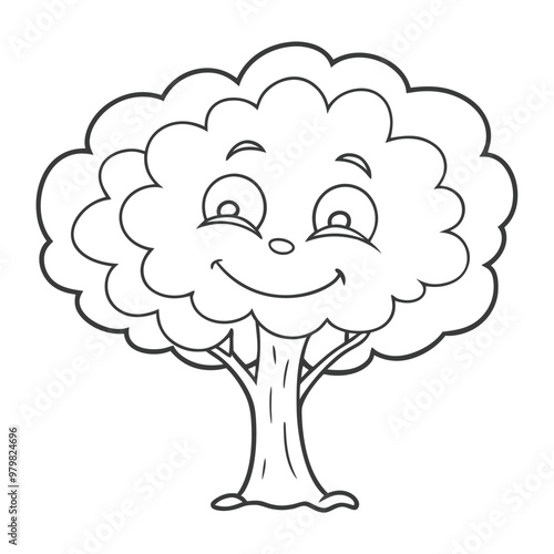 A drawing of a tree with a smiling  face