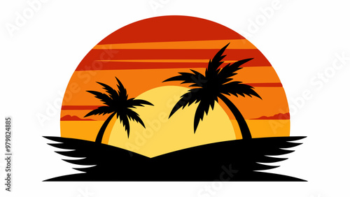 Sunset horizon silhouette vector illustration on white background