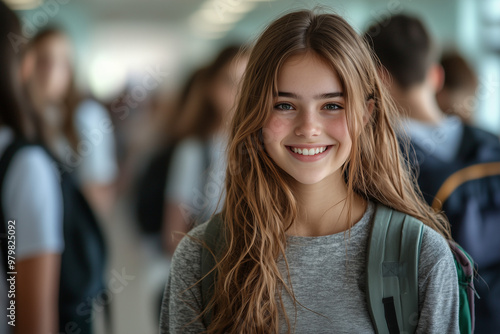 Smiling Teen Girl Student Portrait - Happy Youthful Expression