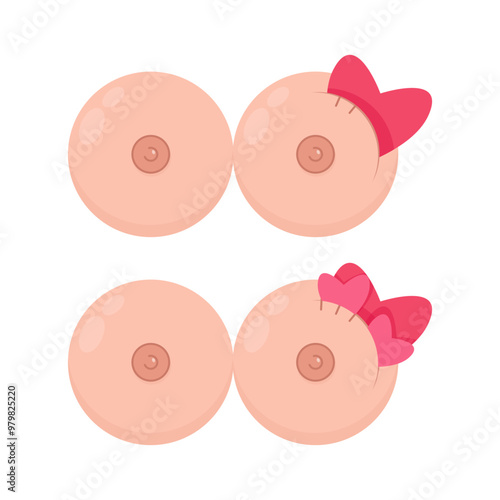 A pair of female breasts with a scar and hearts in honor of World Cancer Day