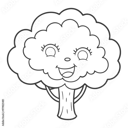 A drawing of a tree with a smiling  face